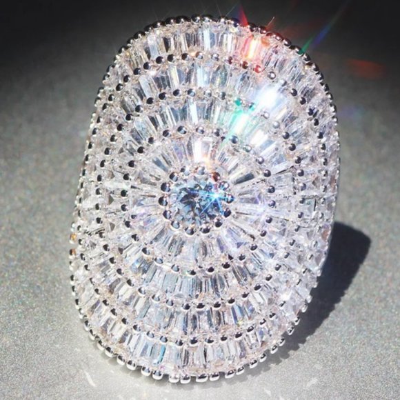 NEW 21 CT Silver Baguette Round Diamond Ring - Picture 5 of 7